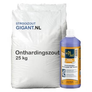 Brons pakket: 20 zakken huismerk onthardingszout tabletten + Resin 1 L